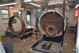 The steam boiler at Ridge Road, original to the building, was removed and replaced with a more efficient model in this first phase of the project.