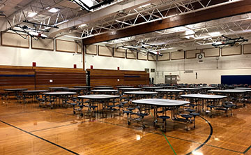 High School temporary cafeteria in the South Gym.